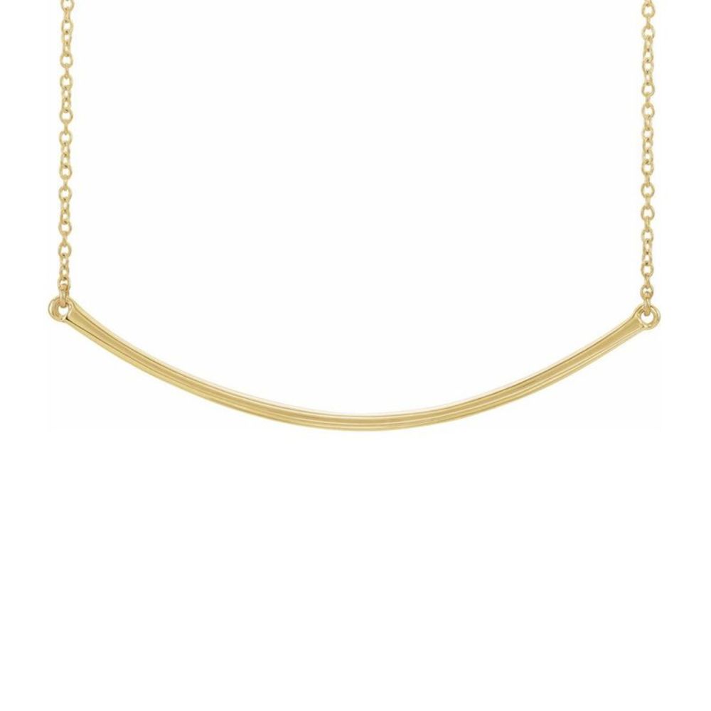 14K Yellow Gold 48mm Curved Bar Necklace, 20 Inch